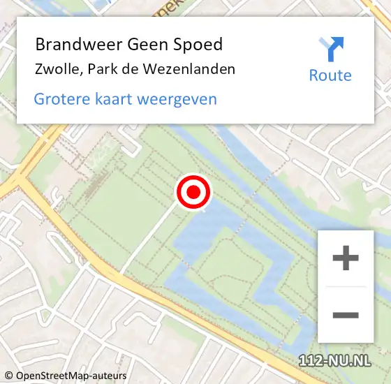 Locatie op kaart van de 112 melding: Brandweer Geen Spoed Naar Zwolle, Park de Wezenlanden op 26 december 2023 11:36