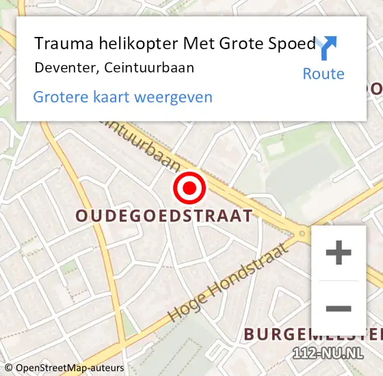 Locatie op kaart van de 112 melding: Trauma helikopter Met Grote Spoed Naar Deventer, Ceintuurbaan op 26 december 2023 12:08