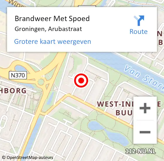 Locatie op kaart van de 112 melding: Brandweer Met Spoed Naar Groningen, Arubastraat op 26 december 2023 12:21