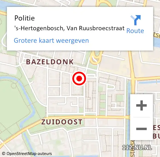 Locatie op kaart van de 112 melding: Politie 's-Hertogenbosch, Van Ruusbroecstraat op 26 december 2023 12:40