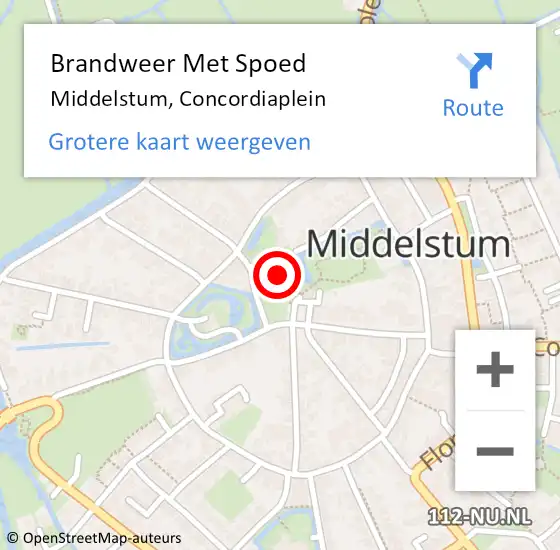 Locatie op kaart van de 112 melding: Brandweer Met Spoed Naar Middelstum, Concordiaplein op 26 december 2023 12:51