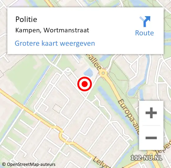 Locatie op kaart van de 112 melding: Politie Kampen, Wortmanstraat op 26 december 2023 12:52