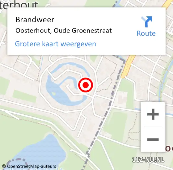 Locatie op kaart van de 112 melding: Brandweer Oosterhout, Oude Groenestraat op 26 december 2023 13:05