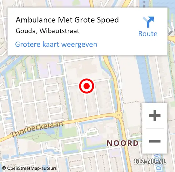 Locatie op kaart van de 112 melding: Ambulance Met Grote Spoed Naar Gouda, Wibautstraat op 26 december 2023 13:31