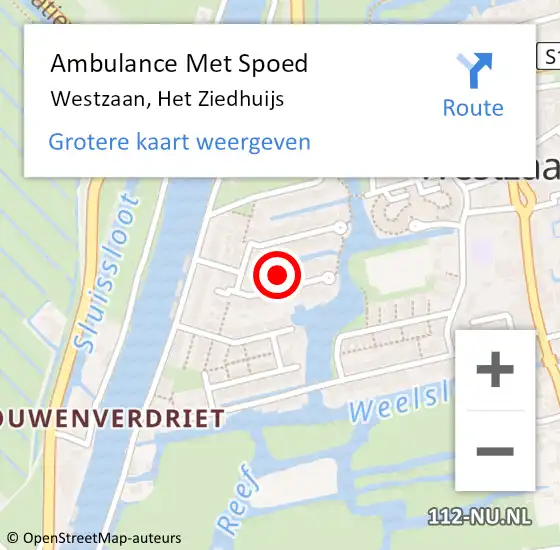 Locatie op kaart van de 112 melding: Ambulance Met Spoed Naar Westzaan, Het Ziedhuijs op 26 december 2023 14:10