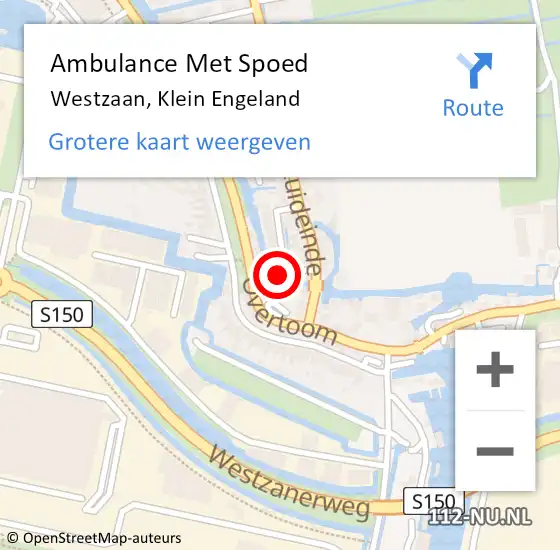 Locatie op kaart van de 112 melding: Ambulance Met Spoed Naar Westzaan, Klein Engeland op 26 december 2023 14:47