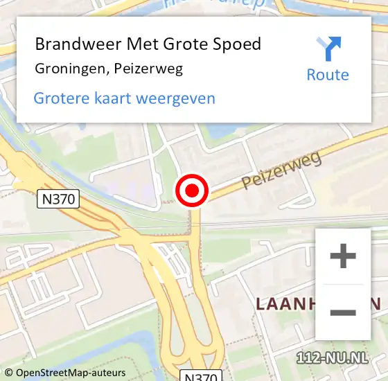 Locatie op kaart van de 112 melding: Brandweer Met Grote Spoed Naar Groningen, Peizerweg op 26 december 2023 14:49