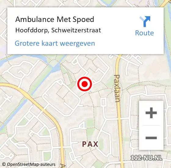 Locatie op kaart van de 112 melding: Ambulance Met Spoed Naar Hoofddorp, Schweitzerstraat op 26 december 2023 15:40