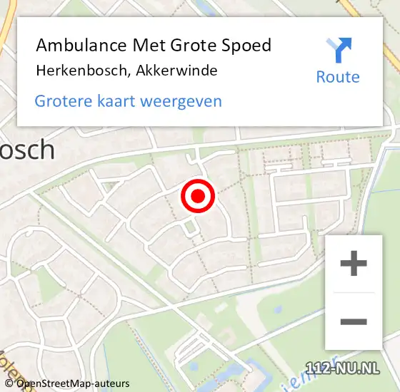 Locatie op kaart van de 112 melding: Ambulance Met Grote Spoed Naar Herkenbosch, Akkerwinde op 26 december 2023 15:56