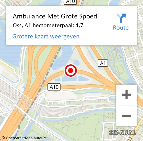 Locatie op kaart van de 112 melding: Ambulance Met Grote Spoed Naar Oss, A1 hectometerpaal: 4,7 op 26 december 2023 16:16