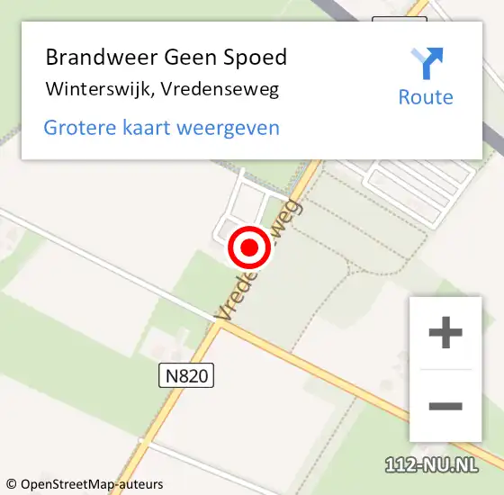Locatie op kaart van de 112 melding: Brandweer Geen Spoed Naar Winterswijk, Vredenseweg op 26 december 2023 16:17