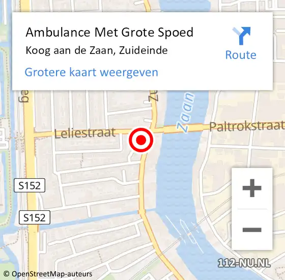 Locatie op kaart van de 112 melding: Ambulance Met Grote Spoed Naar Koog aan de Zaan, Zuideinde op 26 december 2023 16:20