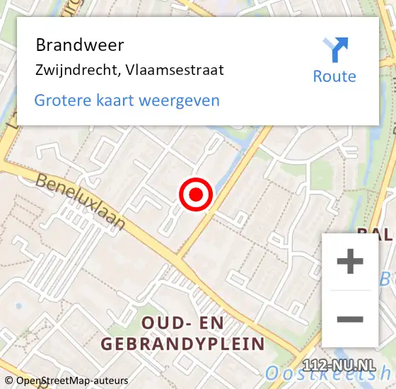 Locatie op kaart van de 112 melding: Brandweer Zwijndrecht, Vlaamsestraat op 26 december 2023 16:26