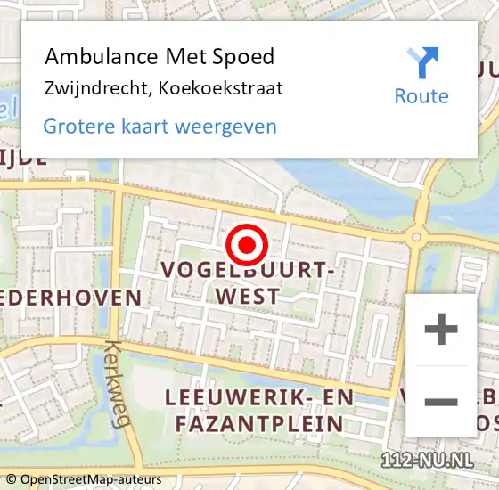 Locatie op kaart van de 112 melding: Ambulance Met Spoed Naar Zwijndrecht, Koekoekstraat op 26 december 2023 17:06