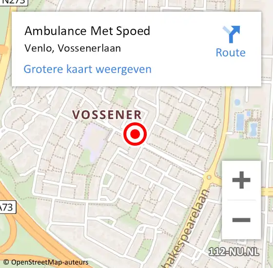 Locatie op kaart van de 112 melding: Ambulance Met Spoed Naar Venlo, Vossenerlaan op 26 december 2023 17:34