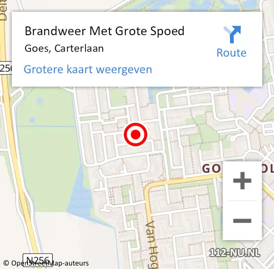 Locatie op kaart van de 112 melding: Brandweer Met Grote Spoed Naar Goes, Carterlaan op 26 december 2023 17:42