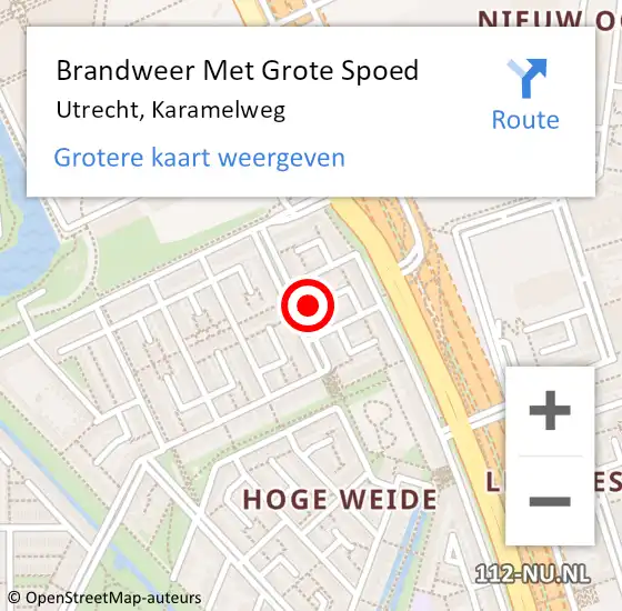 Locatie op kaart van de 112 melding: Brandweer Met Grote Spoed Naar Utrecht, Karamelweg op 26 december 2023 18:03