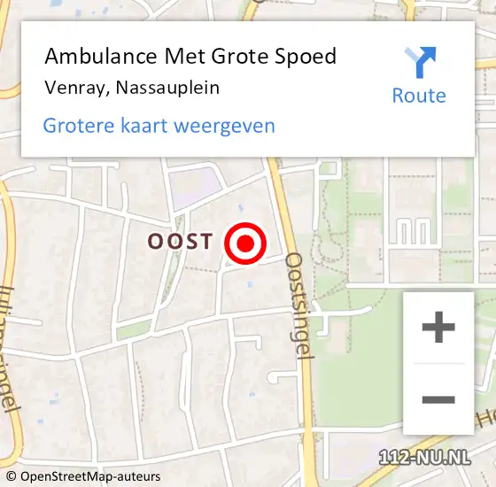 Locatie op kaart van de 112 melding: Ambulance Met Grote Spoed Naar Venray, Nassauplein op 19 september 2014 19:50