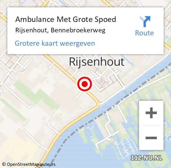 Locatie op kaart van de 112 melding: Ambulance Met Grote Spoed Naar Rijsenhout, Bennebroekerweg op 26 december 2023 19:14