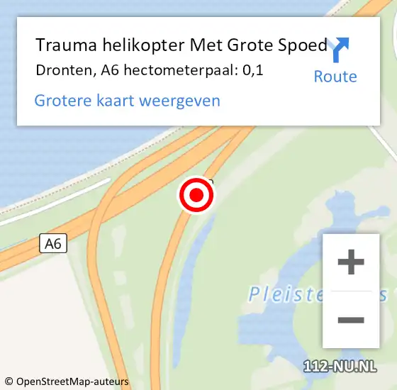 Locatie op kaart van de 112 melding: Trauma helikopter Met Grote Spoed Naar Dronten, A6 hectometerpaal: 0,1 op 26 december 2023 19:17