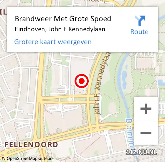 Locatie op kaart van de 112 melding: Brandweer Met Grote Spoed Naar Eindhoven, John F Kennedylaan op 26 december 2023 19:18