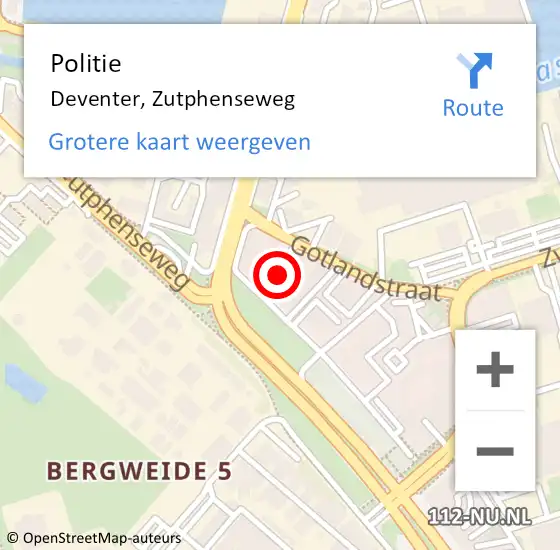 Locatie op kaart van de 112 melding: Politie Deventer, Zutphenseweg op 26 december 2023 19:56