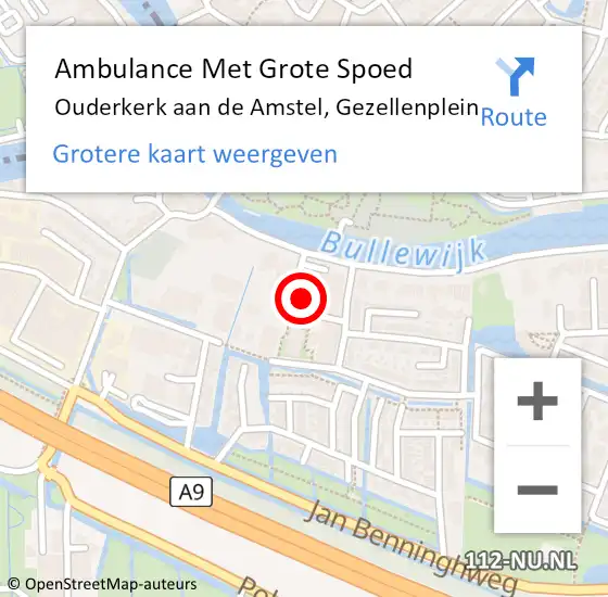 Locatie op kaart van de 112 melding: Ambulance Met Grote Spoed Naar Ouderkerk aan de Amstel, Gezellenplein op 26 december 2023 20:24