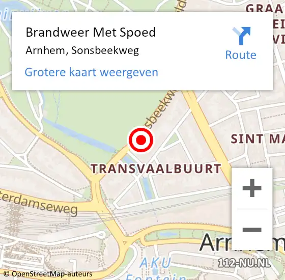 Locatie op kaart van de 112 melding: Brandweer Met Spoed Naar Arnhem, Sonsbeekweg op 26 december 2023 20:24