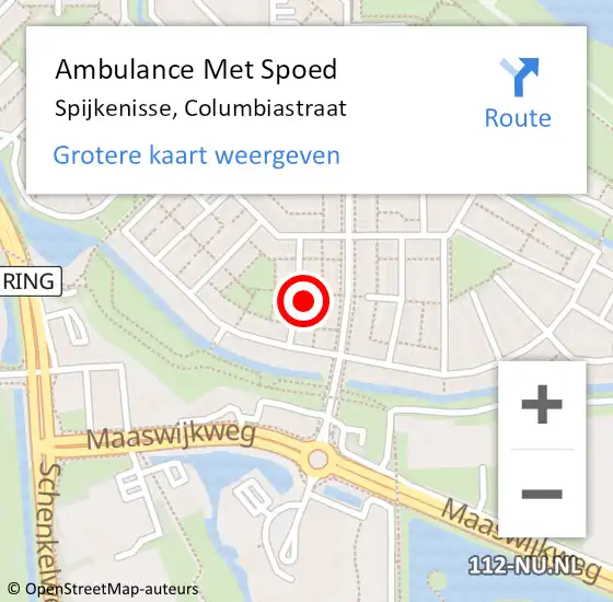 Locatie op kaart van de 112 melding: Ambulance Met Spoed Naar Spijkenisse, Columbiastraat op 26 december 2023 20:35