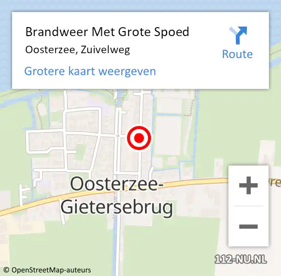 Locatie op kaart van de 112 melding: Brandweer Met Grote Spoed Naar Oosterzee, Zuivelweg op 19 september 2014 20:02