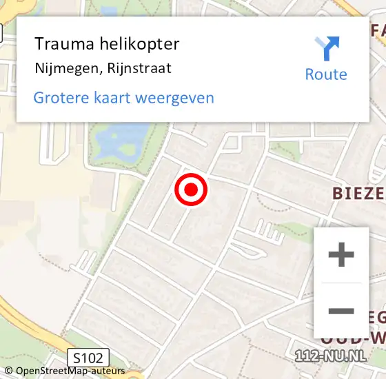 Locatie op kaart van de 112 melding: Trauma helikopter Nijmegen, Rijnstraat op 26 december 2023 20:52