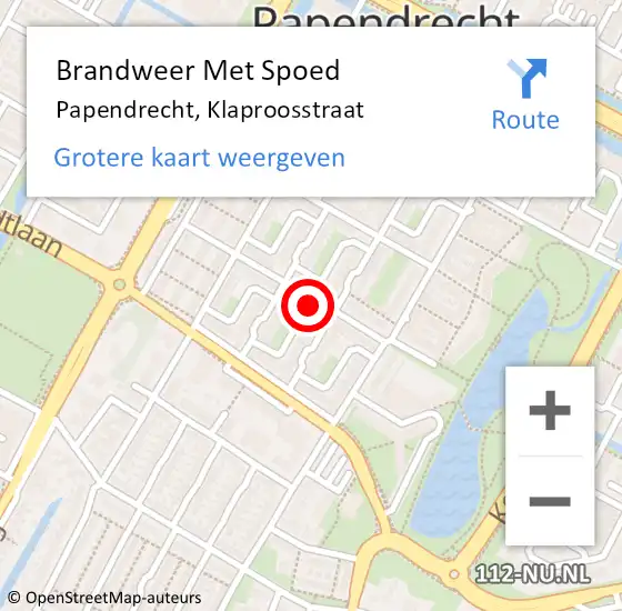 Locatie op kaart van de 112 melding: Brandweer Met Spoed Naar Papendrecht, Klaproosstraat op 26 december 2023 21:29