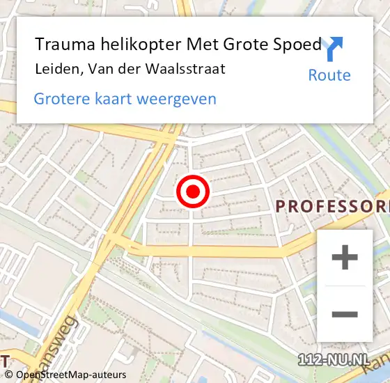 Locatie op kaart van de 112 melding: Trauma helikopter Met Grote Spoed Naar Leiden, Van der Waalsstraat op 26 december 2023 21:31