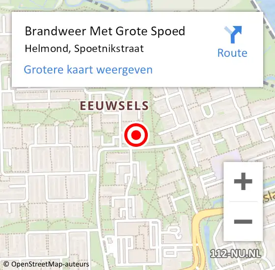 Locatie op kaart van de 112 melding: Brandweer Met Grote Spoed Naar Helmond, Spoetnikstraat op 26 december 2023 22:00