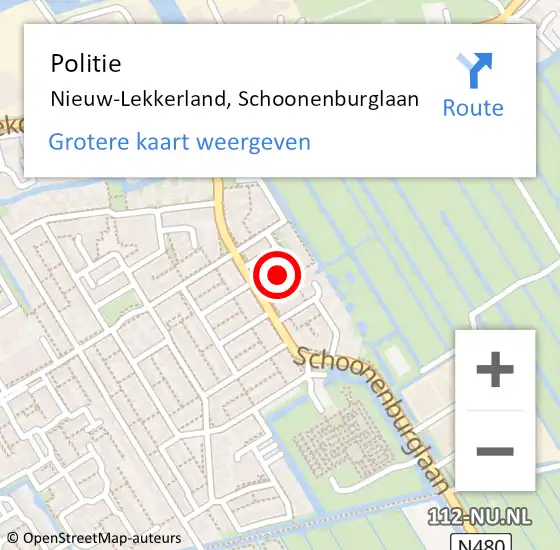 Locatie op kaart van de 112 melding: Politie Nieuw-Lekkerland, Schoonenburglaan op 26 december 2023 22:19