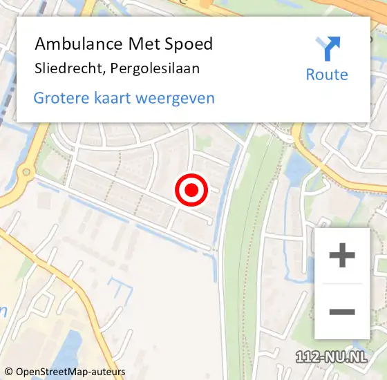 Locatie op kaart van de 112 melding: Ambulance Met Spoed Naar Sliedrecht, Pergolesilaan op 26 december 2023 23:19