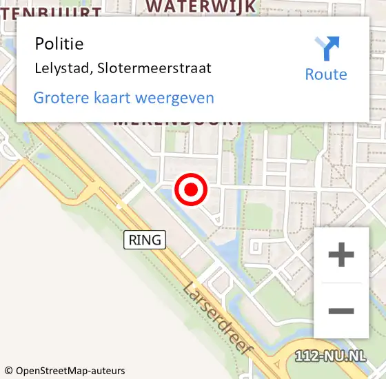 Locatie op kaart van de 112 melding: Politie Lelystad, Slotermeerstraat op 27 december 2023 00:36