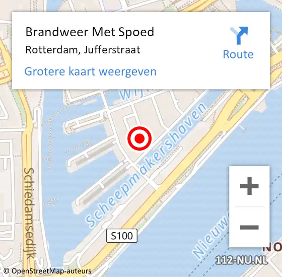 Locatie op kaart van de 112 melding: Brandweer Met Spoed Naar Rotterdam, Jufferstraat op 27 december 2023 02:31