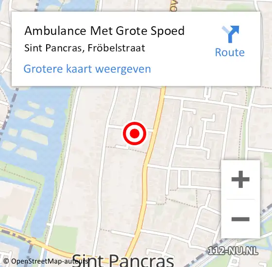 Locatie op kaart van de 112 melding: Ambulance Met Grote Spoed Naar Sint Pancras, Fröbelstraat op 27 december 2023 02:35