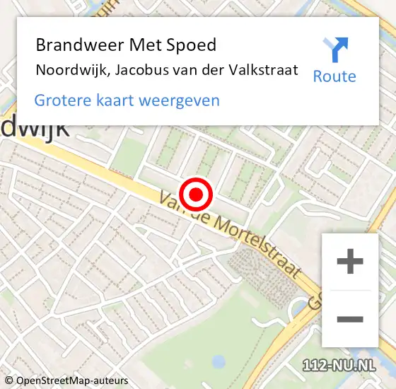 Locatie op kaart van de 112 melding: Brandweer Met Spoed Naar Noordwijk, Jacobus van der Valkstraat op 27 december 2023 02:47