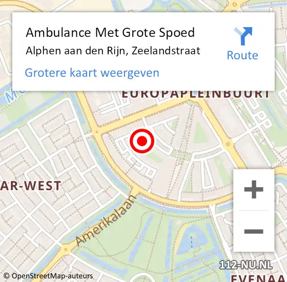 Locatie op kaart van de 112 melding: Ambulance Met Grote Spoed Naar Alphen aan den Rijn, Zeelandstraat op 27 december 2023 05:32