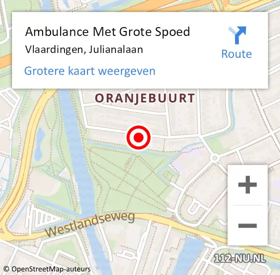 Locatie op kaart van de 112 melding: Ambulance Met Grote Spoed Naar Vlaardingen, Julianalaan op 27 december 2023 06:33