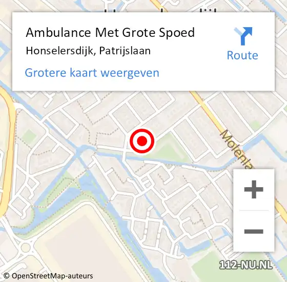 Locatie op kaart van de 112 melding: Ambulance Met Grote Spoed Naar Honselersdijk, Patrijslaan op 27 december 2023 07:01