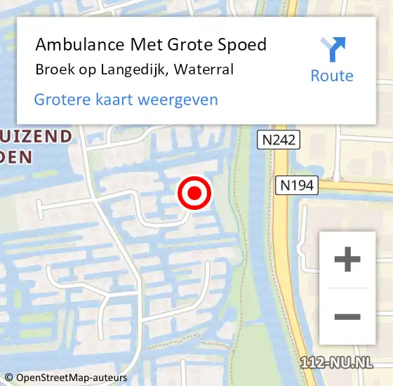 Locatie op kaart van de 112 melding: Ambulance Met Grote Spoed Naar Broek op Langedijk, Waterral op 27 december 2023 07:39