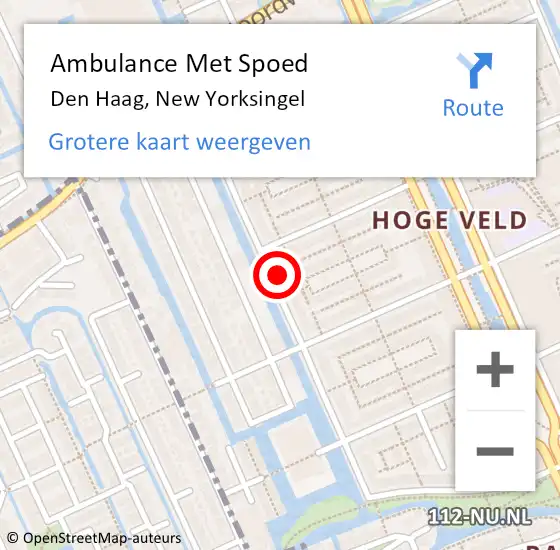 Locatie op kaart van de 112 melding: Ambulance Met Spoed Naar Den Haag, New Yorksingel op 27 december 2023 07:41