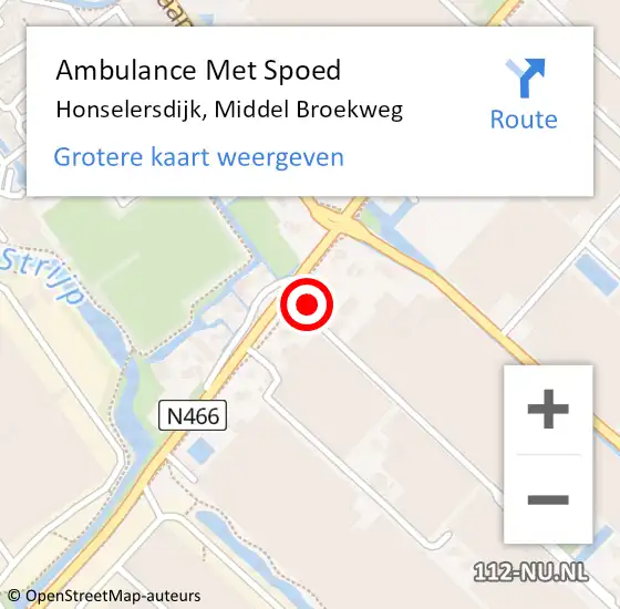 Locatie op kaart van de 112 melding: Ambulance Met Spoed Naar Honselersdijk, Middel Broekweg op 27 december 2023 07:48