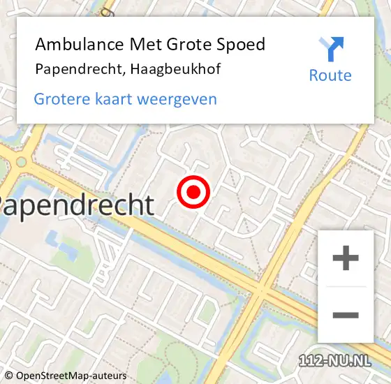 Locatie op kaart van de 112 melding: Ambulance Met Grote Spoed Naar Papendrecht, Haagbeukhof op 27 december 2023 08:28