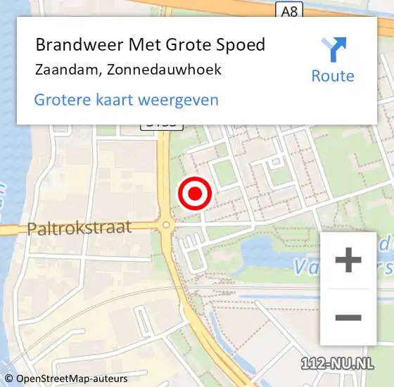 Locatie op kaart van de 112 melding: Brandweer Met Grote Spoed Naar Zaandam, Zonnedauwhoek op 27 december 2023 08:38