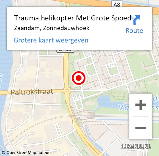 Locatie op kaart van de 112 melding: Trauma helikopter Met Grote Spoed Naar Zaandam, Zonnedauwhoek op 27 december 2023 08:39