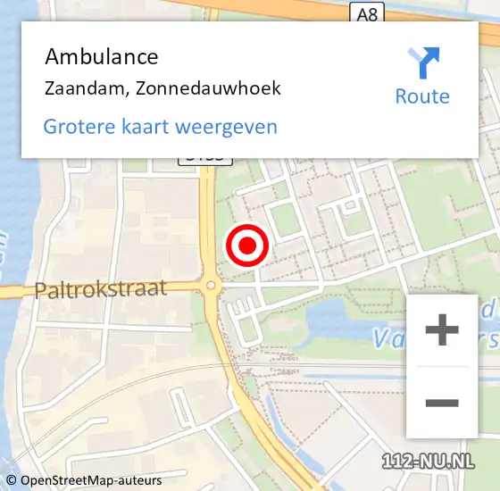 Locatie op kaart van de 112 melding: Ambulance Zaandam, Zonnedauwhoek op 27 december 2023 08:45